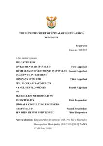 THE SUPREME COURT OF APPEAL OF SOUTH AFRICA JUDGMENT Reportable Case no: 