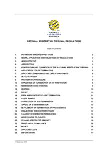 NATIONAL ARBITRATION TRIBUNAL REGULATIONS  Table of Contents 1.