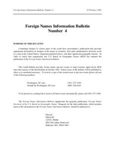 Foreign Names Information Bulletin, Number[removed]February 1993 Foreign Names Information Bulletin Number 4