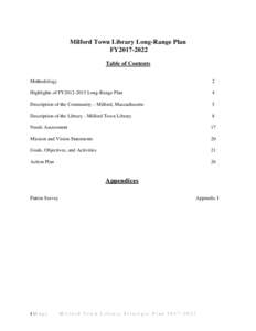 Milford Town Library Long-Range Plan FY2017-2022 Table of Contents Methodology  2
