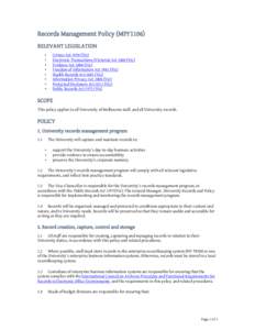 Records Management Policy (MPF1106) RELEVANT LEGISLATION • • • •