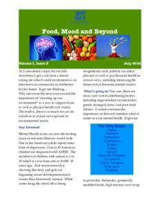 Food, Mood and Beyond  Volume I, Issue 3! July 2016