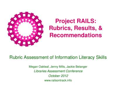 Project RAILS: Rubrics, Results, & Recommendations Rubric Assessment of Information Literacy Skills Megan Oakleaf, Jenny Mills, Jackie Belanger