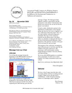 No. 54  November 2003 HPM Advisory Board: