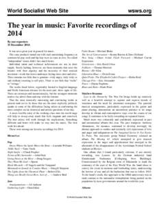 World Socialist Web Site  wsws.org The year in music: Favorite recordings of 2014