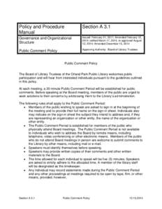 Policy and Procedure Manual Section A 3.1  Governance and Organizational