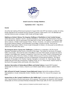 Israel Council on Foreign Relations September 2010 – May 2011 Events