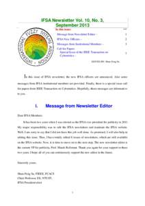 IFSA Newsletter Vol. 10, No. 3, September 2013 page In this issue: Message from Newsletter Editor –