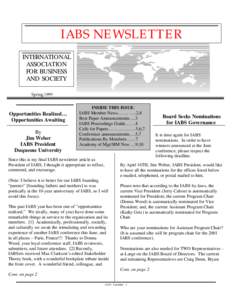 IABS NEWSLETTER INTERNATIONAL ASSOCIATION FOR BUSINESS AND SOCIETY Spring 1999