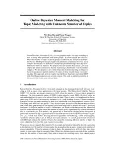 Online Bayesian Moment Matching for Topic Modeling with Unknown Number of Topics Wei-Shou Hsu and Pascal Poupart David R. Cheriton School of Computer Science University of Waterloo