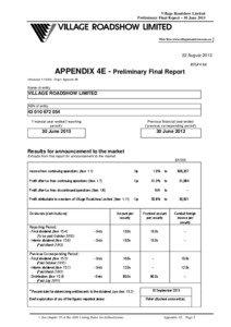Village Roadshow Limited Preliminary Final Report – 30 June 2013