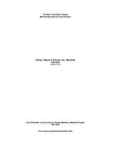 Guide to the Farrar, Straus & Giroux, Inc. Records