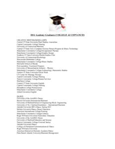 2014 Academy Graduates COLLEGE ACCEPTANCES CREATIVE WRITING/MEDIA ARTS Central CT State University/Deaf Studies; Journalism Capital Community College/Nursing University of Connecticut/Business Central CT State Univ./Comp