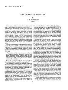 Brit. J. vener. Dis), 35, 1.  THE ORIGIN OF SYPHILIS* BY  L. W. HARRISON