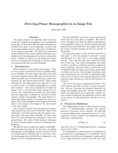 Detecting Planar Homographies in an Image Pair submission 335 Abstract  This paper proposes an algorithm that detects the
