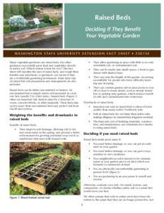 Raised Beds Deciding If They Benefit Your Vegetable Garden WA S H I N G T O N S TAT E U N I V E R S I T Y E X T E N S I O N FA C T S H E E T • F SE Many vegetable gardeners use raised beds, but other gardeners s