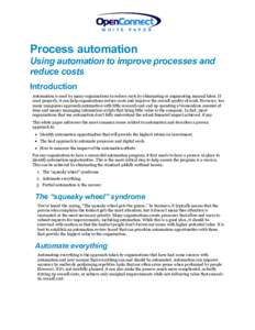Automation / Business process automation / Business process management / Business process modeling / Business process / Robotic automation software / Factory automation infrastructure