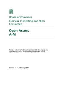 House of Commons Business, Innovation and Skills Committee Open Access A-M