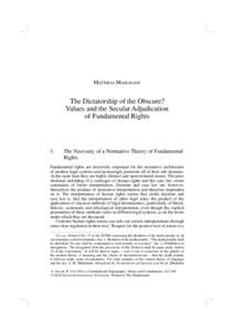 MATTHIAS MAHLMANN  The Dictatorship of the Obscure? Values and the Secular Adjudication of Fundamental Rights