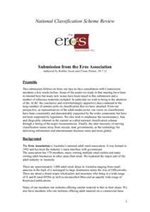 National Classification Scheme Review  Submission from the Eros Association Authored by Robbie Swan and Fiona Patten, Preamble