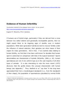 Copyright © 2013, Eugene M. McCarthy, http://www.macroevolution.net/index.html  Evidence of Human Infertility Documentary material for the webpage Human origins: Are we hybrids? http://www.macroevolution.net/human-origi