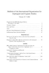 Bulletin of the International Organization for Septuagint and Cognate Studies Volume 35 • 2002 Program for the IOSCS Meeting in Denver, November 17–20, 2001 . . . . . . . . . . . . . . . . . . . . . . . . . . . . . .