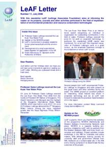 LeAF Letter Number 11, July 2009 With this newsletter LeAF (Lettinga Associates Foundation) aims at informing the reader on its projects, courses and other activities performed in the field of implementation of environme