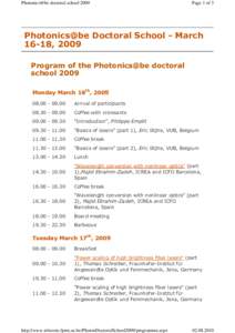 Photonics@be doctoral schoolPage 1 of 3 Photonics@be Doctoral School - March 16-18, 2009