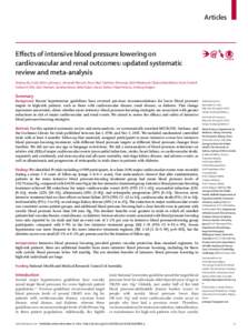 Articles  Effects of intensive blood pressure lowering on cardiovascular and renal outcomes: updated systematic review and meta-analysis Xinfang Xie, Emily Atkins, Jicheng Lv, Alexander Bennett, Bruce Neal, Toshiharu Nin