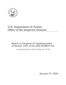 Special Report: Report to Congress on Implementation of Section 1001 of the USA PATRIOT Act (2004)