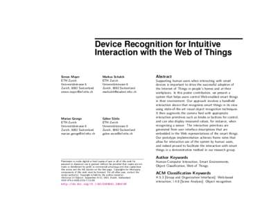 Device Recognition for Intuitive Interaction with the Web of Things Simon Mayer ETH Zurich Universit¨ atstrasse 6