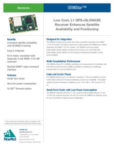Receivers  OEMStar™ Low Cost, L1 GPS+GLONASS Receiver Enhances Satellite Availability and Positioning