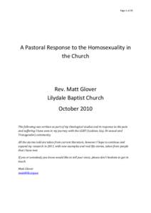 Page 1 of 39  A Pastoral Response to the Homosexuality in the Church  Rev. Matt Glover