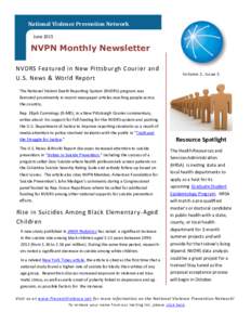 National Violence Prevention Network June 2015 NVPN Monthly Newsletter NVDRS Featured in New Pittsburgh Courier and U.S. News & World Report