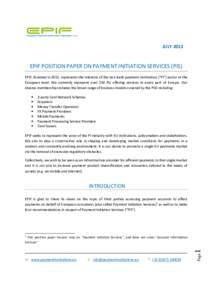 EPIF Position Paper on Payment Initiation Services