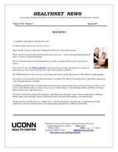 HEALTHNET NEWS  A newsletter for public librarians and others interested in consumer health information services Volume XXIX Number 1