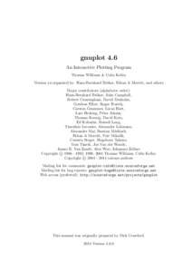 gnuplot 4.6 An Interactive Plotting Program Thomas Williams & Colin Kelley Version 4.6 organized by: Hans-Bernhard Br¨oker, Ethan A Merritt, and others Major contributors (alphabetic order): Hans-Bernhard Br¨oker, John
