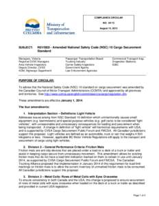 Microsoft Word - Compliance Circular #Revised - AMENDED National Safety Code 10 standard on Cargo Securement- August 14