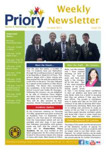 Weekly Newsletter 1st June 2012					Issue 29 Important Dates: 9th June Penwortham Gala