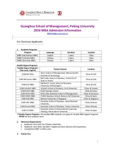 Guanghua School of Management, Peking University 2016 MBA Admission Information  For Overseas Applicants
