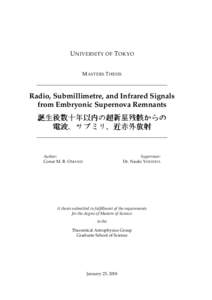 U NIVERSITY OF T OKYO M ASTERS T HESIS Radio, Submillimetre, and Infrared Signals from Embryonic Supernova Remnants 誕生後数十年以内の超新星残骸からの