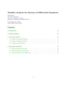 Stability Analysis for Systems of Differential Equations David Eberly Geometric Tools, LLC