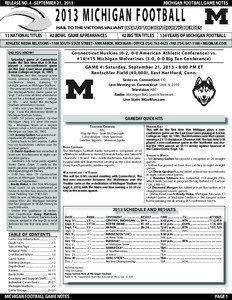 RELEASE NO. 4 - SEPTEMBER 21, 2013  MICHIGAN FOOTBALL GAME NOTES