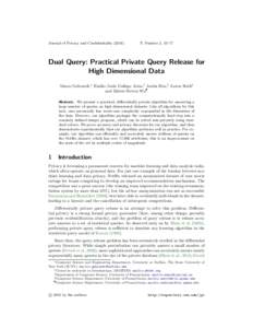 Dual Query: Practical Private Query Release for High Dimensional Data