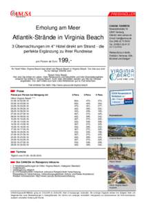 PREISKNÜLLER  Erholung am Meer Atlantik-Strände in Virginia Beach 3 Übernachtungen im 4* Hotel direkt am Strand - die
