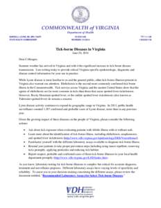 COMMONWEALTH of VIRGINIA Department of Health MARISSA J. LEVINE, MD, MPH, FAAFP STATE HEALTH COMMISSIONER  PO BOX 2448