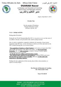 Algiers, September 8, Circular Note For the attention of Presidents National Federation of Judo