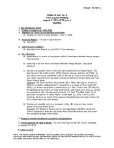 Posted: TOWN OF MILLVILLE Town Council Meeting August 9, :00 p.m.) AGENDA