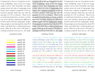 Coming back to the use of typefaces in electronic publishing: many of the new typographers receive their knowledge and information about the rules of typography from books, from computer magazines or the instruction manu