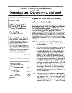 A Section of the American Sociological Association Fall, 1996 Organizations, Occupations, and Work Beyond the ‘Dark Side’ of Flexibility From the Chair